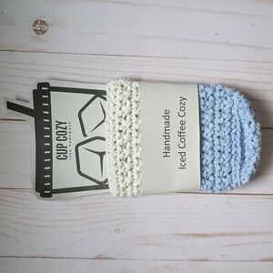 Handmade crocheted iced coffee cozy
